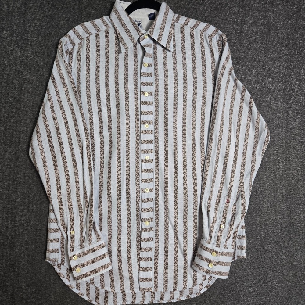 Robert Graham Shirt Mens‎ Large LIght Blue Tan Striped Button Up Long Sleeve
